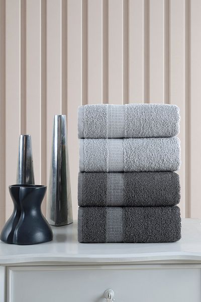 SHAL HOME Shal 100% Cotton Soft Set of 4 50x90cm Hand & Face Towels