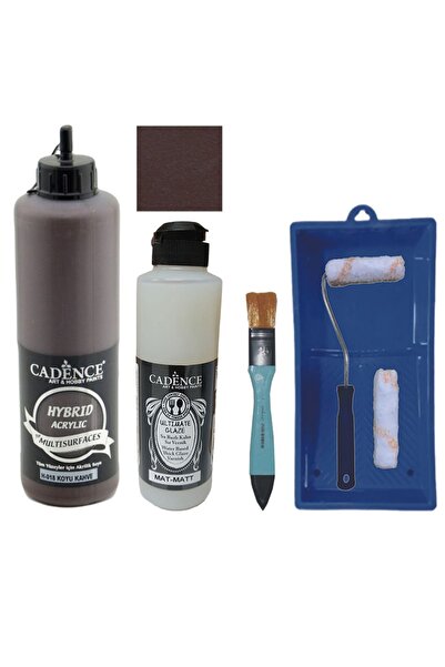 Cadence Mobilya Boyası-Cadence Multisurface H-018 Koyu Kahve 500Ml Ultimate Vernik Mat 250Ml Saten Rulo Set