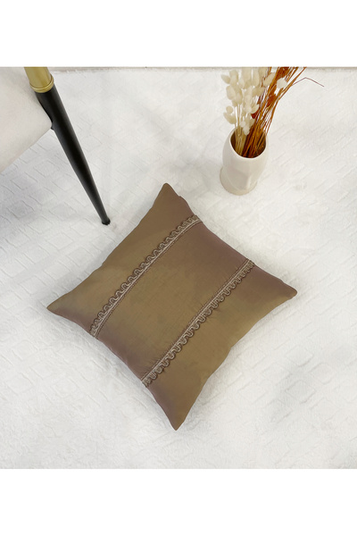 Brillant İthal Ipek (SİLK) Kırlent Yastık Kılıfı Kordonlu (45X45) Kahve-mor