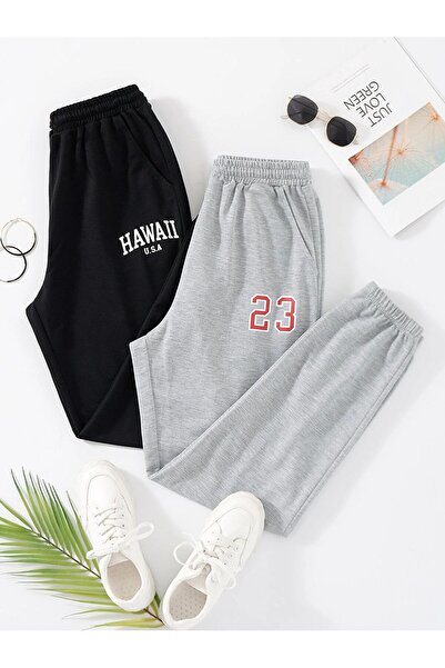 Boi Unisex Μαύρο και Γκρι εμπριμέ Oversize Jogger Sweatpants - Ελαστικό πόδι