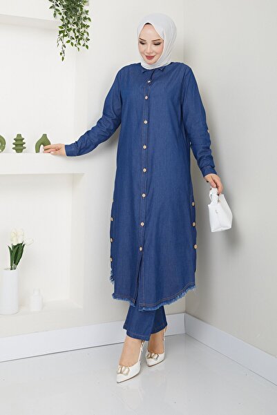 Pamuk Butik Γυναικείο Ξύλινο Κουμπί Λεπτομερές Παντελόνι Διπλό Τζιν Σετ