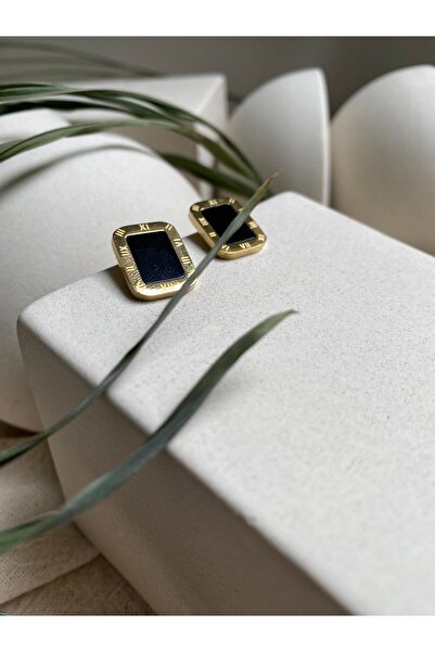 Vagueta Geometrik Kesim Roma Rakamlı Çelik Gold Renk Küpe