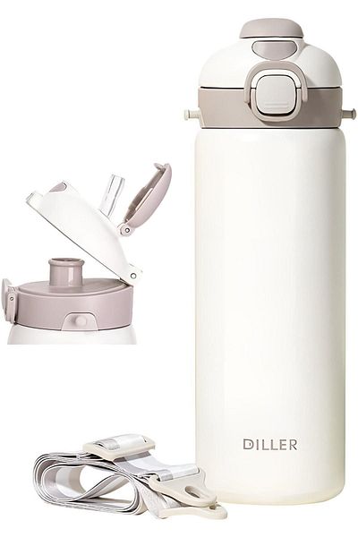 DILLER 700ml Single Lid - Double Use Steel Water Bottle with/Without Straw 6 Hours Hot/Cold