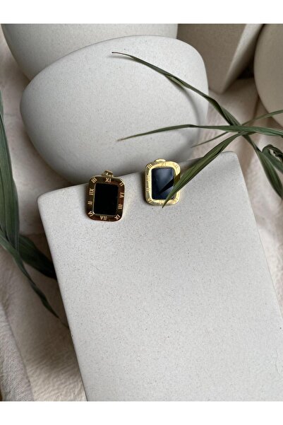 Vagueta Geometrik Kesim Roma Rakamlı Çelik Gold Renk Küpe