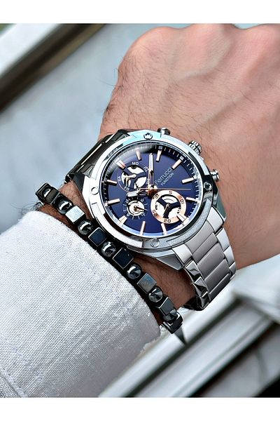 Ferrucci Men's Sports Watch - Silver Color, Bracelet Gift, Functional Wristwatch
