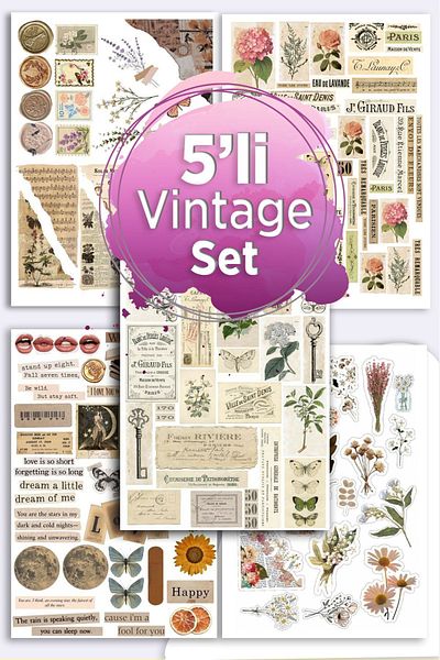 LiyaCraft Σετ 5 Vintage Sticker Planner Κατάλληλο για Ajanda Bullet Journal