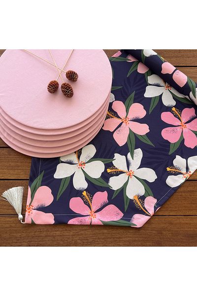 desen izmir 6-Piece Pink Color Platter and Runner Cover Batik Set - American Service, New Collection 2