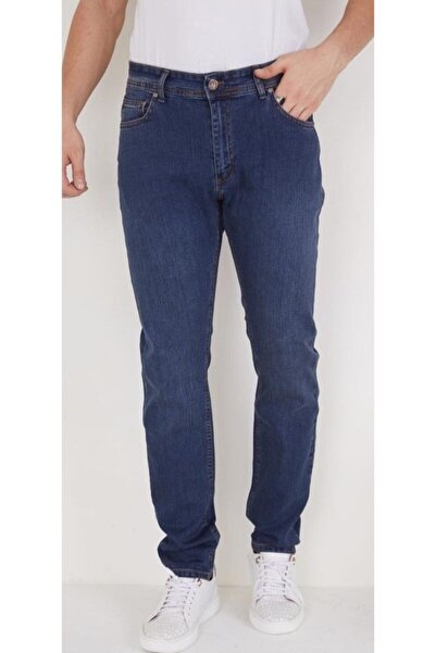 MODA CENTER Pamuklu Yüksek Bel Fermuarlı Likralı Mavi Düz Paca Kot Pantolon