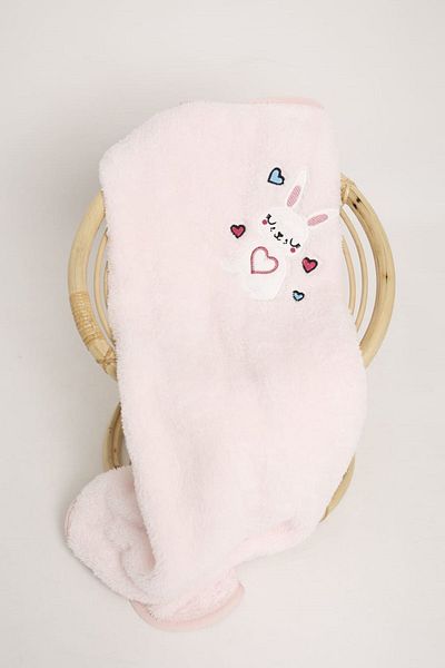Evlen Home Collection Soft Wellsoft Plush Embroidered Baby Blanket - 90x100cm Children's Newborn Powder