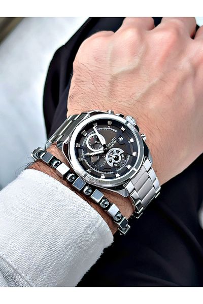 Ferrucci men's Silver Colored Wristwatch and Bracelet Gift Set - Steel Cord, Functions Active