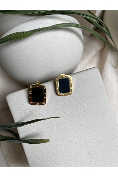 Vagueta Geometrik Kesim Roma Rakamlı Çelik Gold Renk Küpe