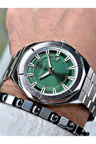 Ferrucci men's Silver Colored Steel Cord Wrist Watch and Gift Bracelet