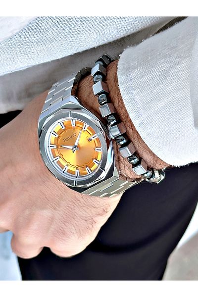 Ferrucci men's Silver Colored Steel Cord Wrist Watch and Gift Bracelet