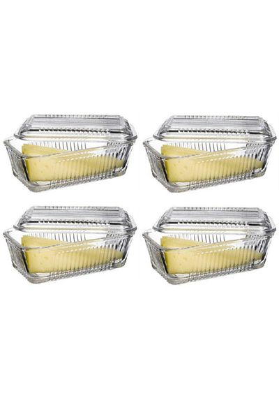 Paşabahçe Frigo Butter Bowl with Lid, 4-Piece Storage Container for Breakfast, with Glass Lid