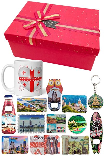 Dünyadan Hediyeler Gürcistan Hediye Kutusu 10 Parça Kupa Magnet Anahtarlık Kutu
