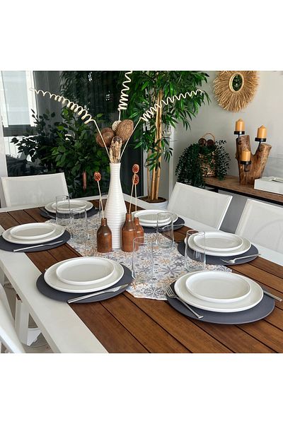 desen izmir American Service, 6-Piece Anthracite Color Plates and Runner Cover Snowflake