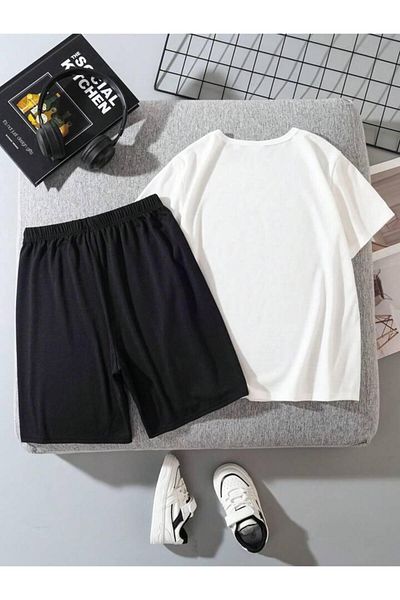 AMMA Kids White and Black Spider Undercover T-Shirt and Shorts 100% Cotton 2-Piece Set