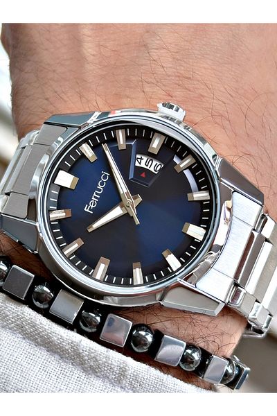 Ferrucci Men's Silver Colored Calendar Wristwatch and Bracelet Gift Set