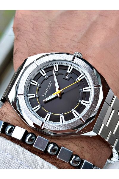 Ferrucci men's Silver Colored Steel Cord Wrist Watch and Gift Bracelet