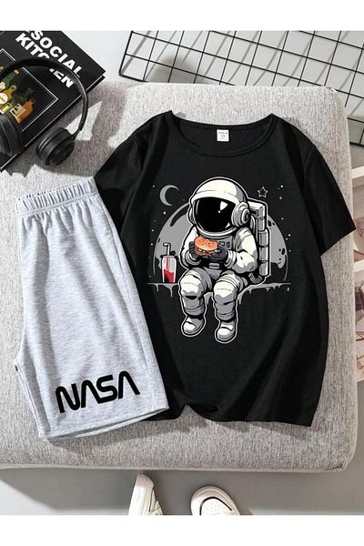 AMMA Nasa Printed Children's T-Shirt and Shorts 100% Cotton 2-Piece Set