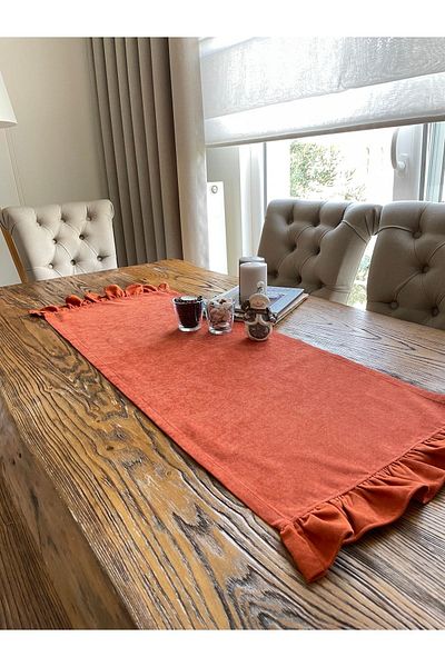 Decamor home Винтидж бегач с текстуриран кадифен волан и плочки от канела