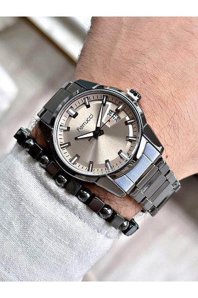 Ferrucci Men's Silver Colored Calendar Wristwatch and Bracelet Gift Set