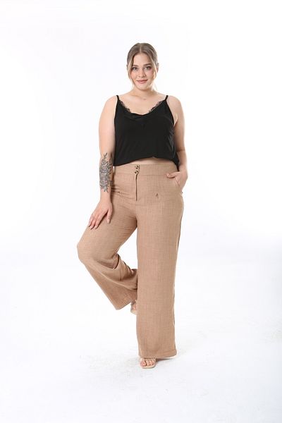 Era Lisa Synthetic Linen Elastic Waist Easy-Iron Large Size Trousers