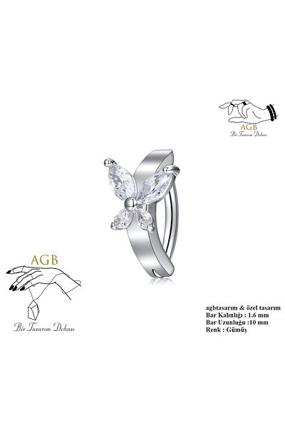 agbtasarım Butterfly Figure Belly Piercing with Zircon Stone Hook Design - Single Accessory (Special Design)