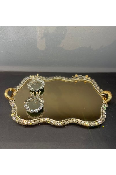 Peramari Decorative Crystal Glass Mirror Cloud Presentation Tray Gold