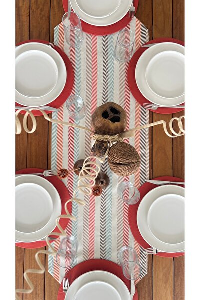 desen izmir 6-Piece Brick Colored Charger and Runner Cover Pastel Set - American Service, New Collection 3