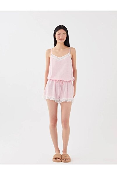 LC Waikiki Lcw Dream V Yaka Dantel Detaylı Askılı Kadın Şortlu Tulum Pijama