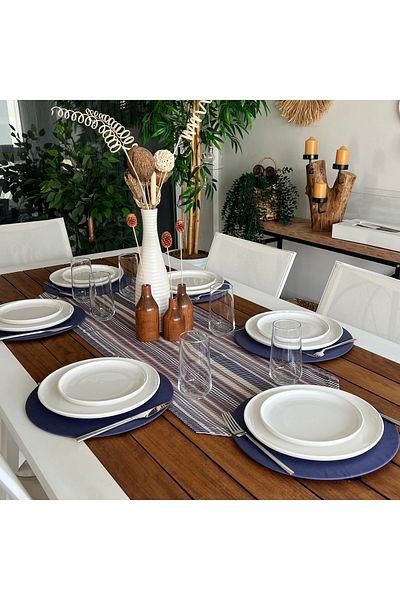 desen izmir 6-Piece Indigo Color Plate and Runner Patterned American Service Set - New Collection