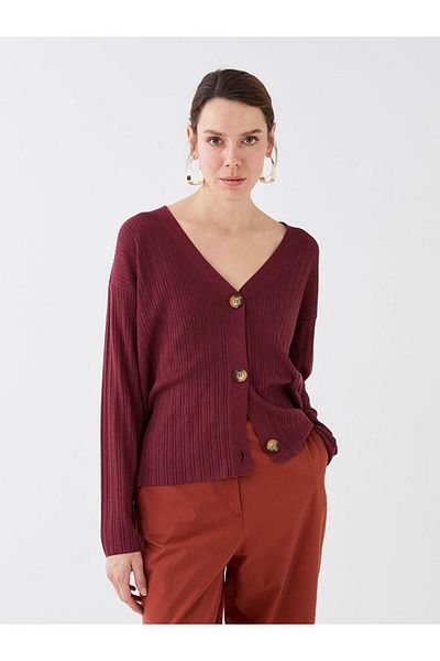 LC Waikiki LCWAIKIKI Basic V-Neck Plain Long Sleeve Women's Knitwear Cardigan