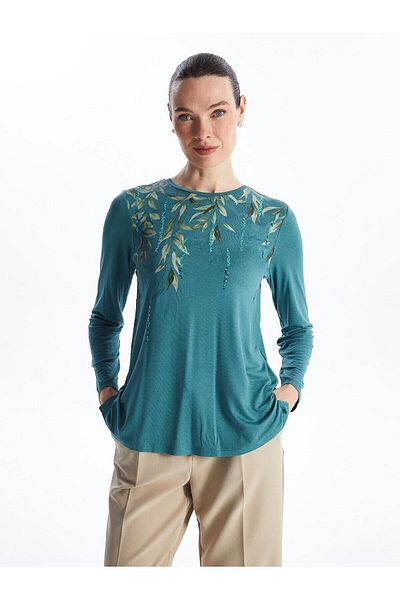 LC Waikiki LCW Grace - Crew Neck Print Long Sleeve Women's Blouse