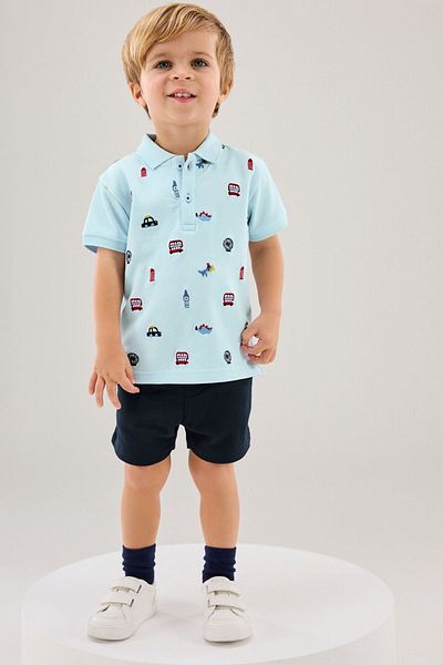 Next Baby Blue Polo Neck Short Sleeve 100% Cotton Shorts Set