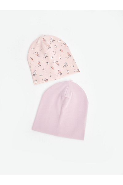 LC Waikiki LCW baby Printed Cotton Baby Girl Beanie 2-Piece