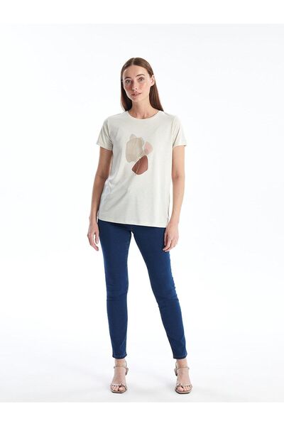 LC Waikiki LCWAIKIKI Classic – dámské tričko s potištěným výstřihem, krátký rukáv