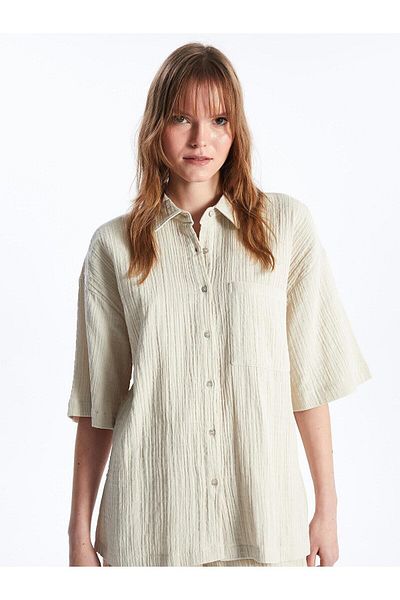 LC Waikiki LCW Vision Flat Short Sleeve Oversize Muslin Women's Shirt
