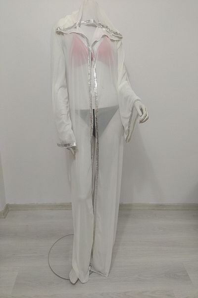 MaSoMi White Hooded Sequin Embroidered Long Pareo