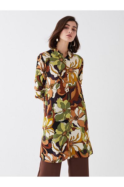 LC Waikiki Shirt Collar Patterned Long Sleeve Women's Tunic