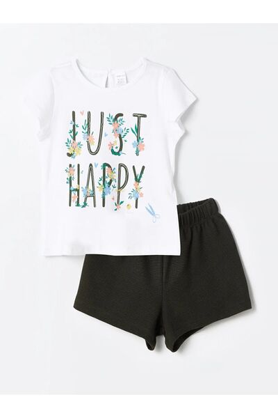 LC Waikiki LCW ECO Crew Neck Printed Baby Girl T-Shirt and Shorts 2-Piece Set