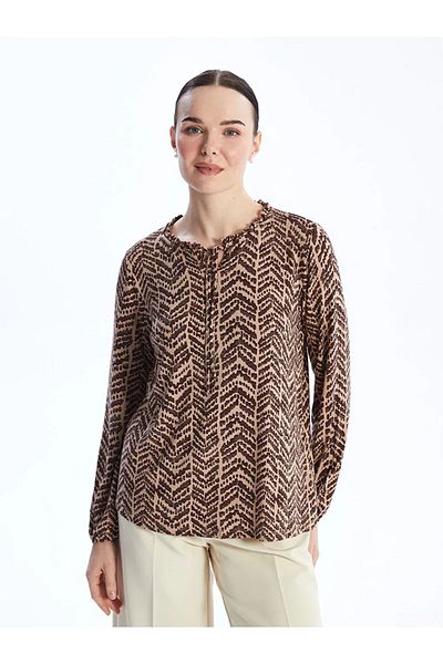 LC Waikiki LCW Grace - Γυναικεία μακρυμάνικη μπλούζα με στάμπα γιακά