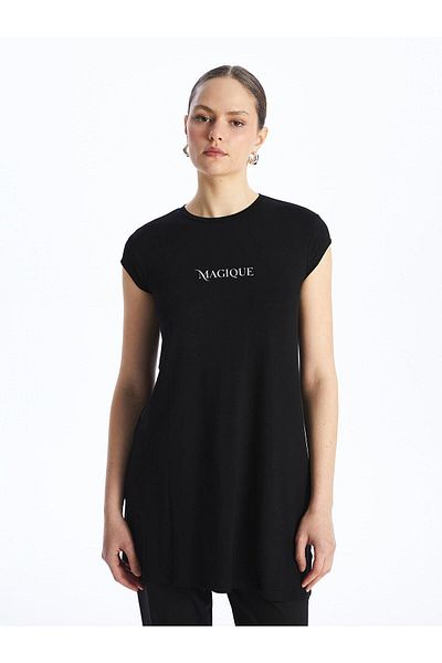 LC Waikiki LCW Modest - Crew Neck Printed Women's Tunic, Short Sleeve