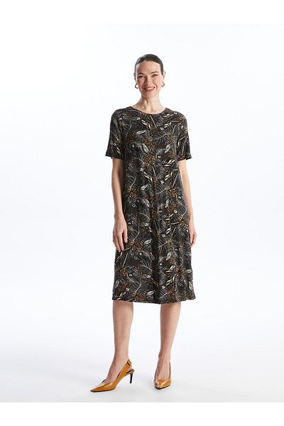 LC Waikiki Patterned Crew Neck Short Sleeve Women's Dress