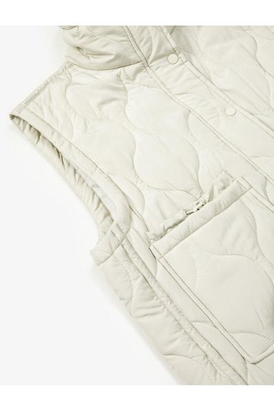 Koton Quilted Oversize Vest with Stand Collar and Pocket, Zippered, Fastening Detail