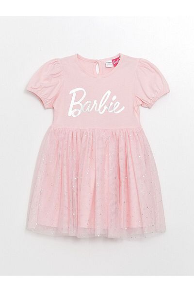 LC Waikiki Βρεφικό φόρεμα Barbie με κοντό μανίκι με κρημνάκι