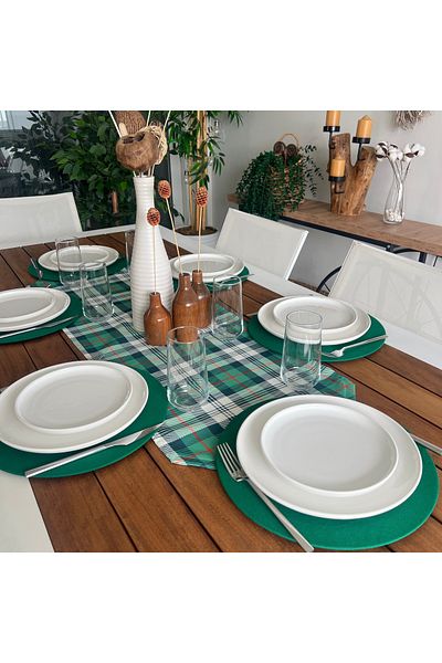 desen izmir Forest Green 6 Color Suplay and Runner Set - American Service, Πράσινο καρό σετ, Νέα Συλλογή, Πρωτοχρονιά