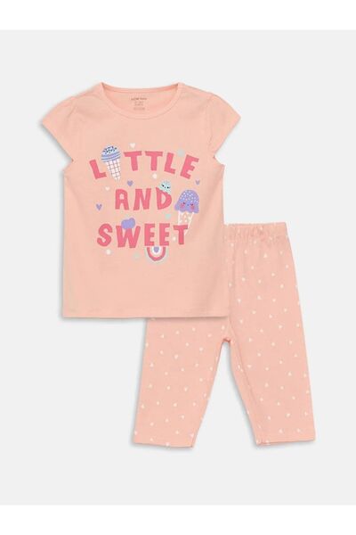 LC Waikiki طقم بيجامة للفتيات الصغيرات مطبوع برقبة دائرية من Lcw Baby