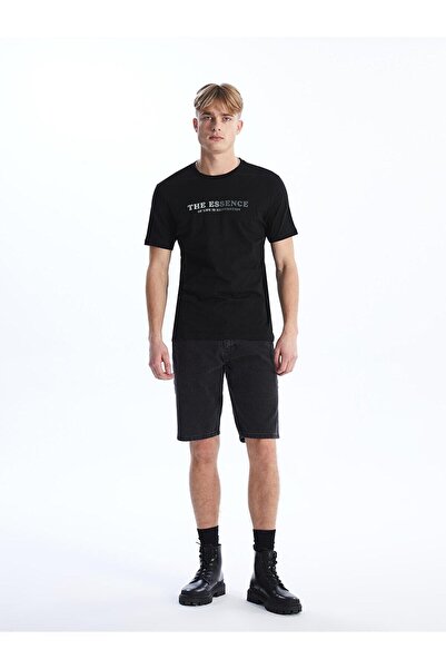 LC Waikiki Ανδρικό χτενισμένο βαμβακερό μπλουζάκι LCW - Πλήρης λαιμόκοψη, κοντό μανίκι, εμπριμέ