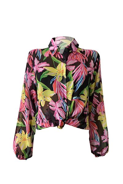 Bolder Jasmine Black Flower Beach Shirt